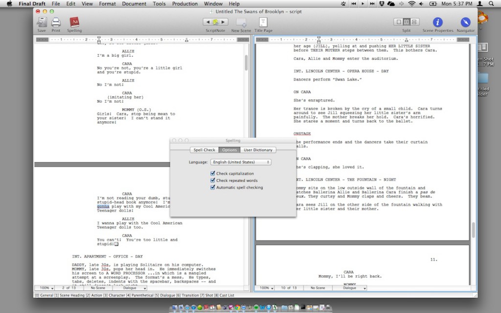 final draft 12 shortcuts mac
